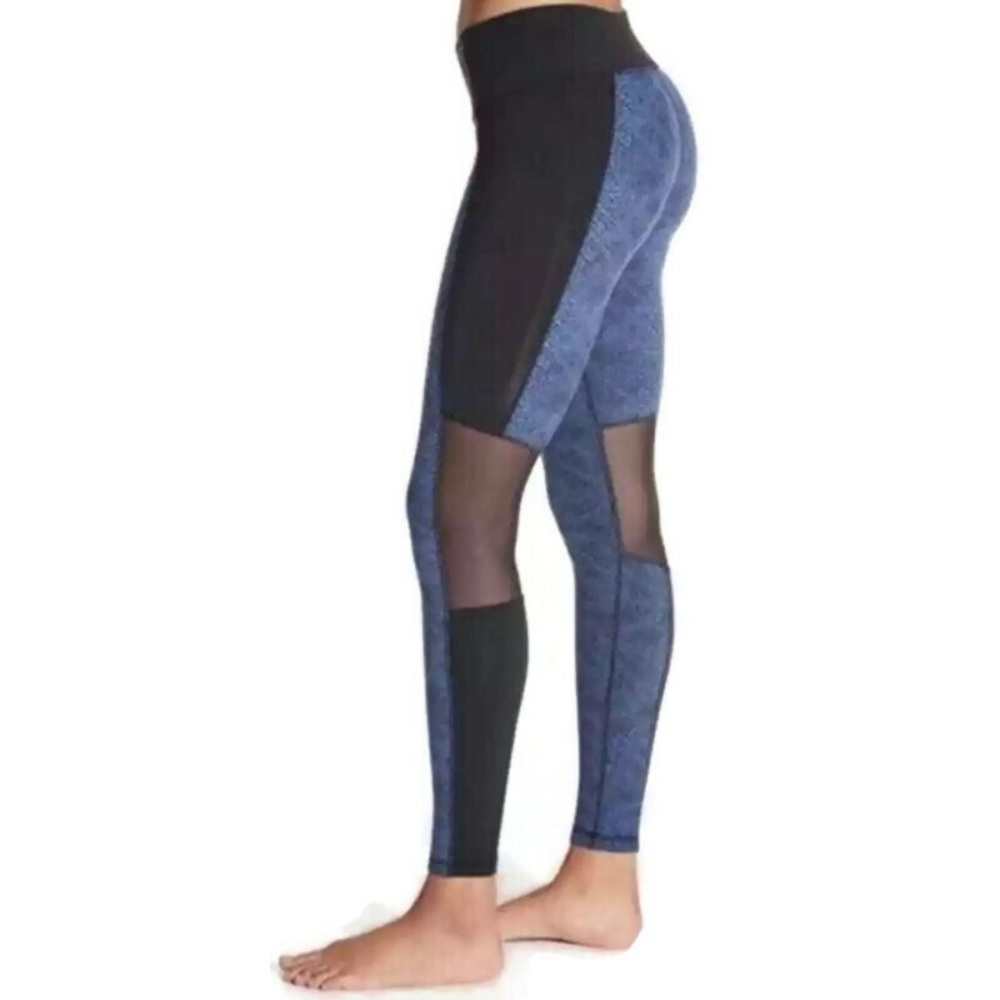 Calia Black/Blue Wide‎ Waistband Nylon Spandex Textured Mesh Leggings Small